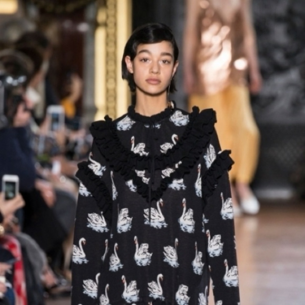 stella mccartney runway style swan jacquard sweater